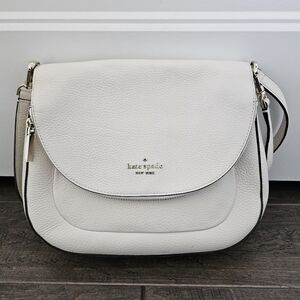 Kate Spade Cream Pebbled Leather Flap Crossbody Bag w/ Carrying Strap and Handle